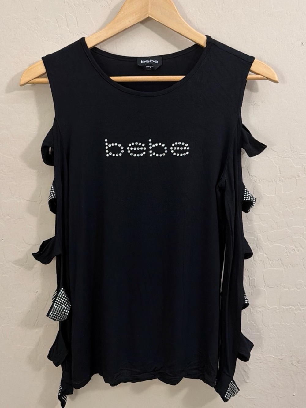 bebe Black Studded Logo Side-Tie Sleeveless Tank